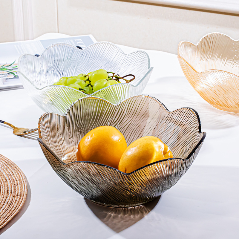 Creative glass bowls, household bowl and plate sets, living room fruit plates, hammer-patterned desserts, vegetable salad bowls, fruit plates wholesale details Picture