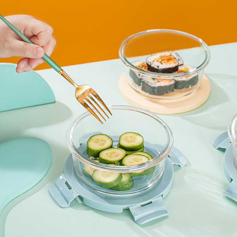 Thickened glass lunch boxes for fresh-keeping bowls, microwave-safe round fresh-keeping bowls, student lunch boxes, household fresh-keeping boxes wholesale