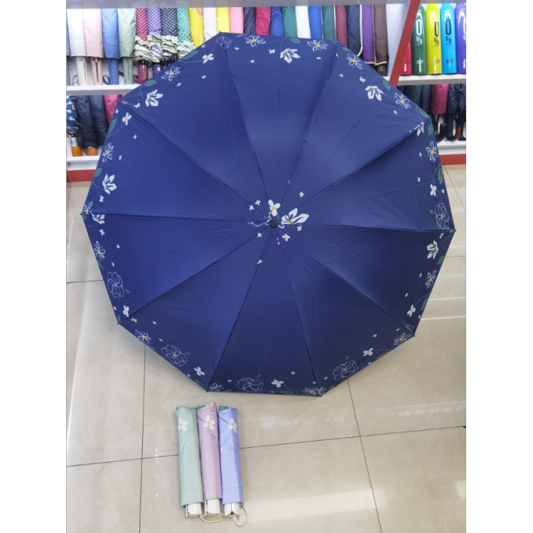 New three-fold black vinyl all-weather sun umbrella, ladies' small flower umbrella, sun protection and UV protection gift umbrella details Picture