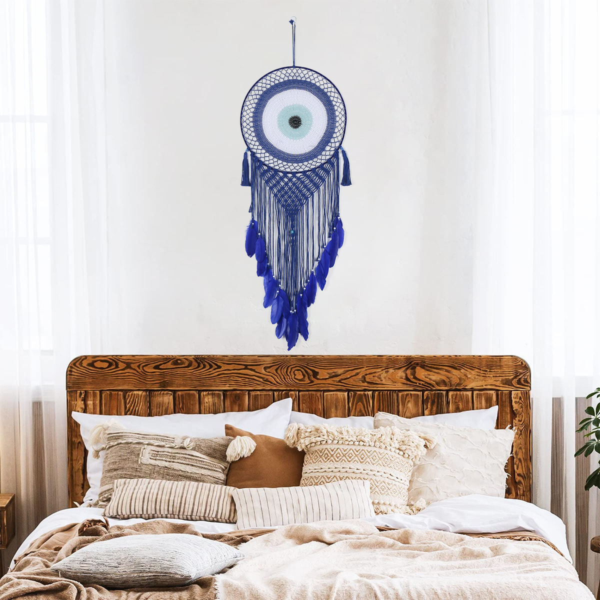Nordic-style Devil's Eye tassel tapestry, home living room decoration, wall decoration, cross-border best-selling dream catcher wall hanging Specification image