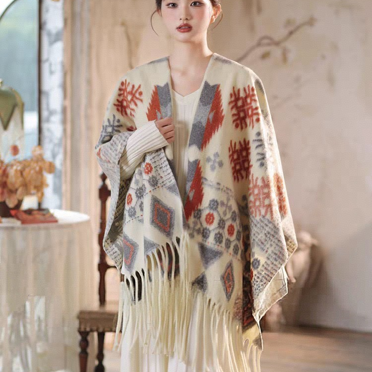 Cross-border scarf wholesale e-commerce live streaming supply chain supply diamond-shaped patterned snowflake anti-cashmere split shawls