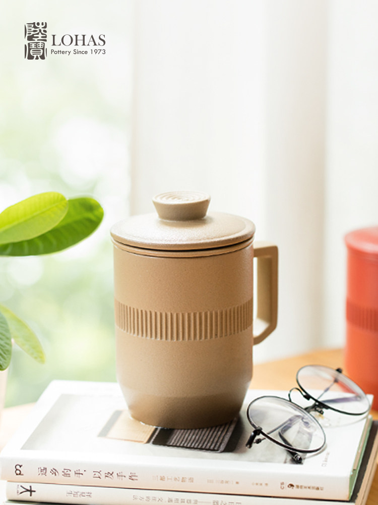 Lubao Ceramic tea cups, men's office tea brewing cups, ideal lid cups, tea-water separation drinking cups, large-capacity water cups Specification image