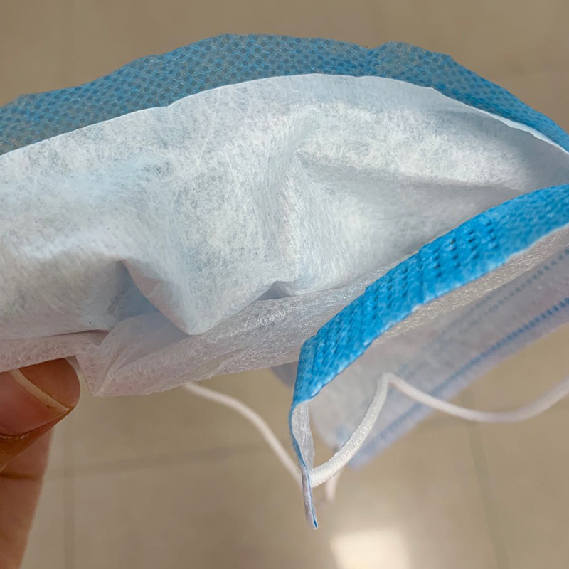 现货一次性三层无纺布口罩带熔喷布口罩兰色三层一次性防护口罩细节图