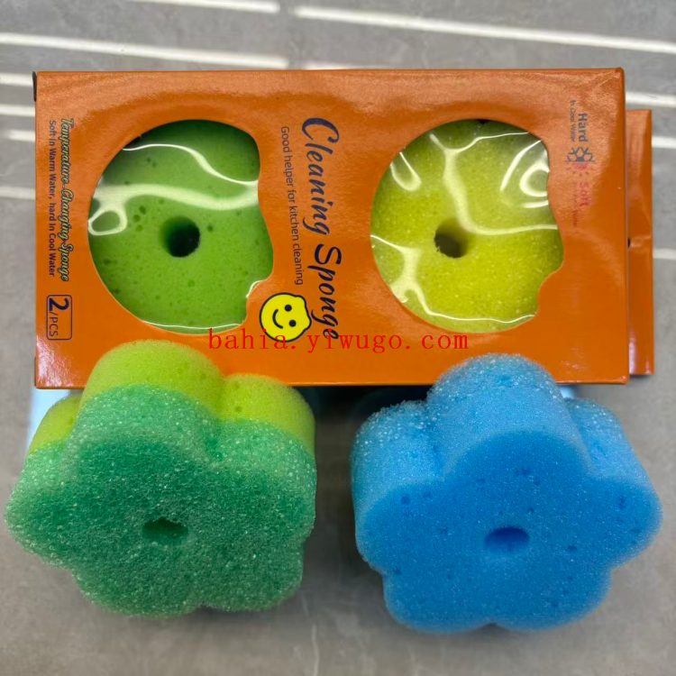 Five-fingered flower dishwashing sponge, kitchen brush, dishwashing and pot cleaning, scouring pad, polyether temperature-sensitive cotton + seaweed cotton Application Scenario