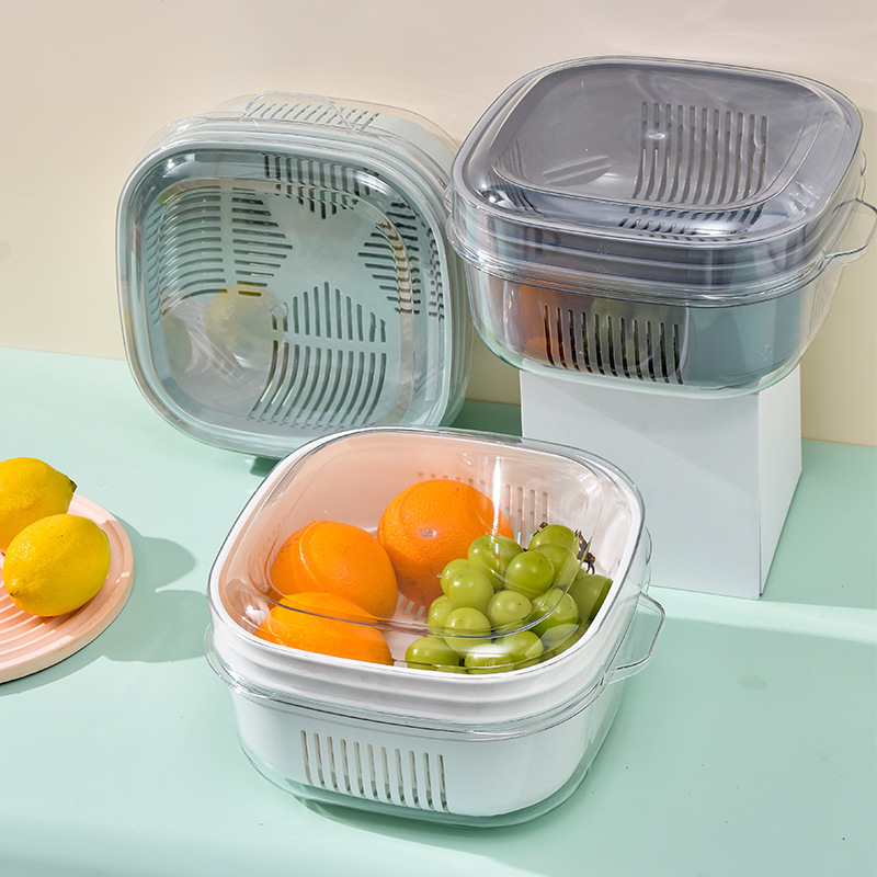 厂家直销PET多层沥水篮 果蔬洗菜篮子加厚带盖收纳盒厨房备菜火锅产品图