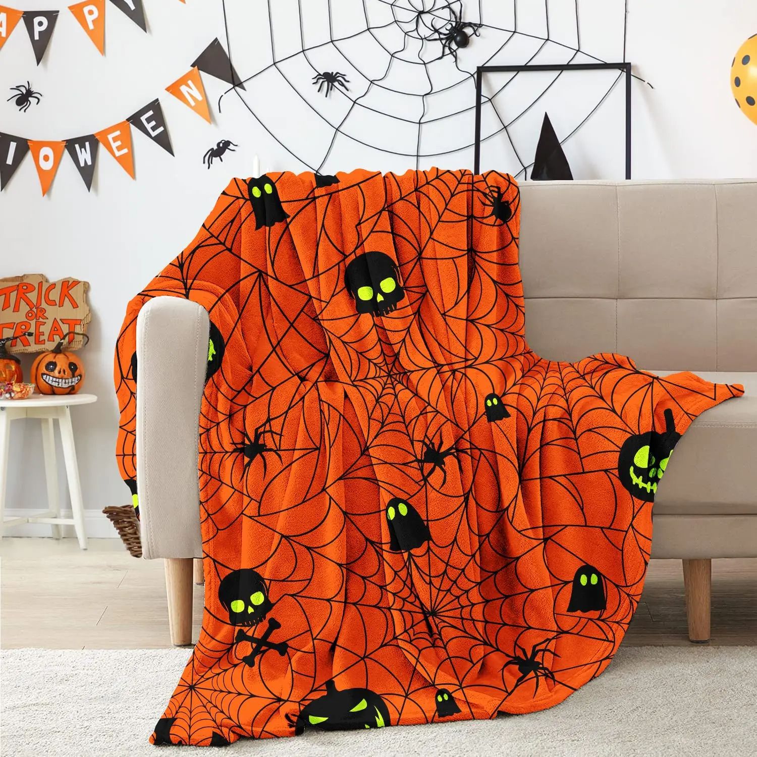 【 Elsie 】 Halloween Sofa Bed blanket Halloween Fall Thanksgiving Gift blanket Pumpkin and Ghost Item Picture