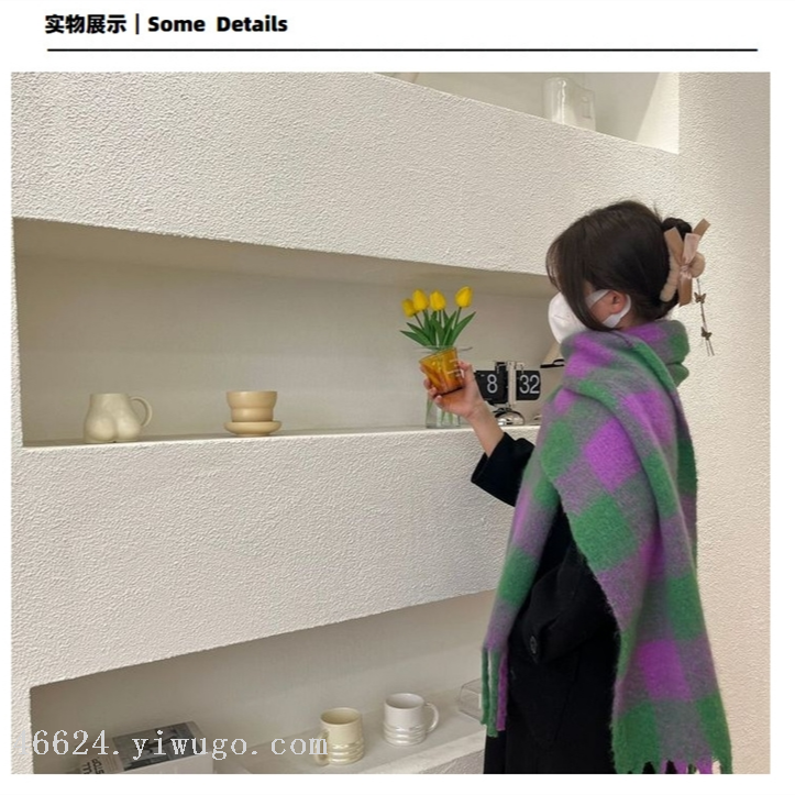 Cross-border scarf wholesale, e-commerce live streaming, supply chain, tattooed purple-green checkered thick whiskers Cross-border scarf wholesale, e-commerce live streaming, supply chain, tattooed purple-green checkered thick whiskers