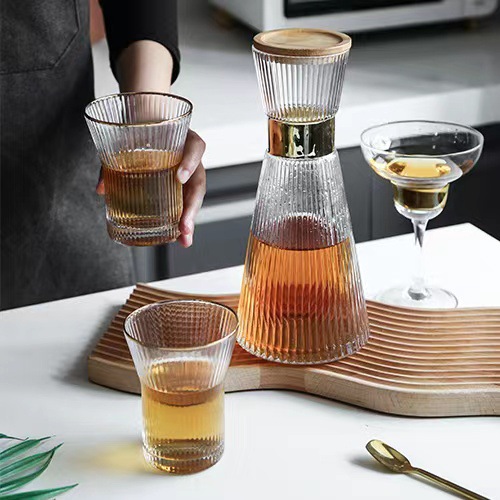 Striped glass cooling water bottle, household living room cooling water bottle, water cup, water ware, high-temperature resistant juice pot, water bottle, pot cup set