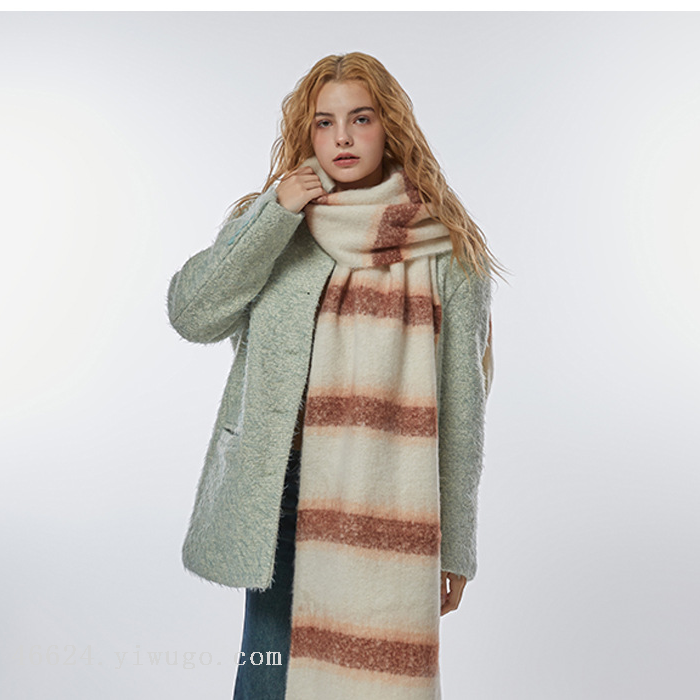Cross-border scarf wholesale e-commerce live-streaming supply chain, retro two-color striped plush scarf