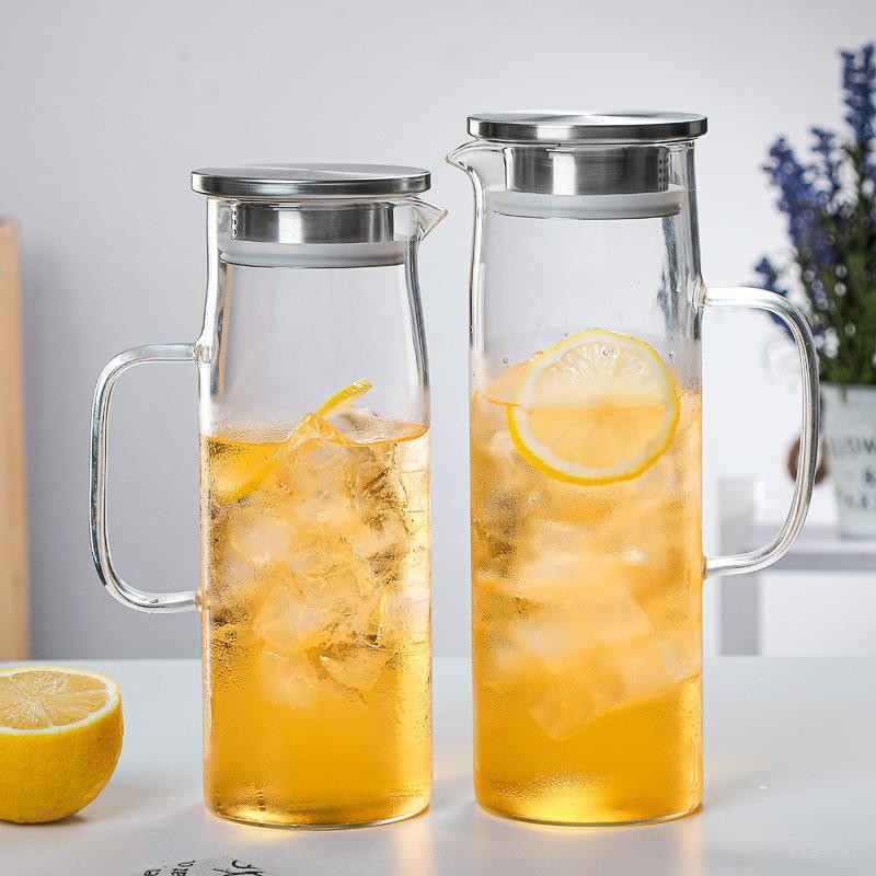High borosilicate glass straight body water bottle for cooling boiled water, large-capacity transparent glass juice cold water bottle for office