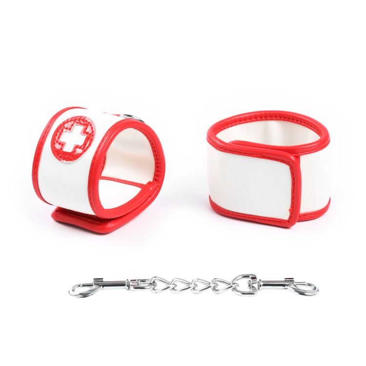 成人情趣用品模拟护士皮革三件套装手铐脚铐眼罩cosplay演出道具细节图