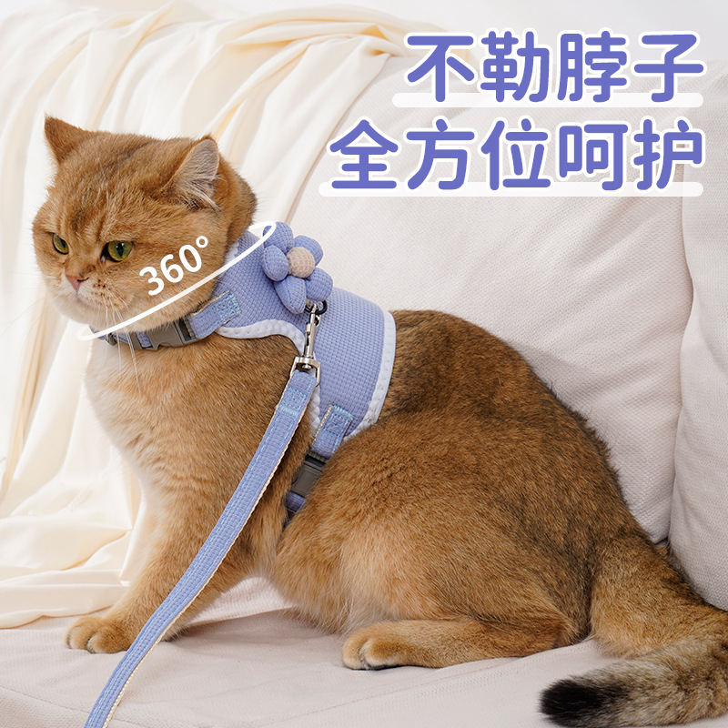 新款猫猫牵引绳背心式胸背带透气遛猫绳狗绳子猫咪牵引绳