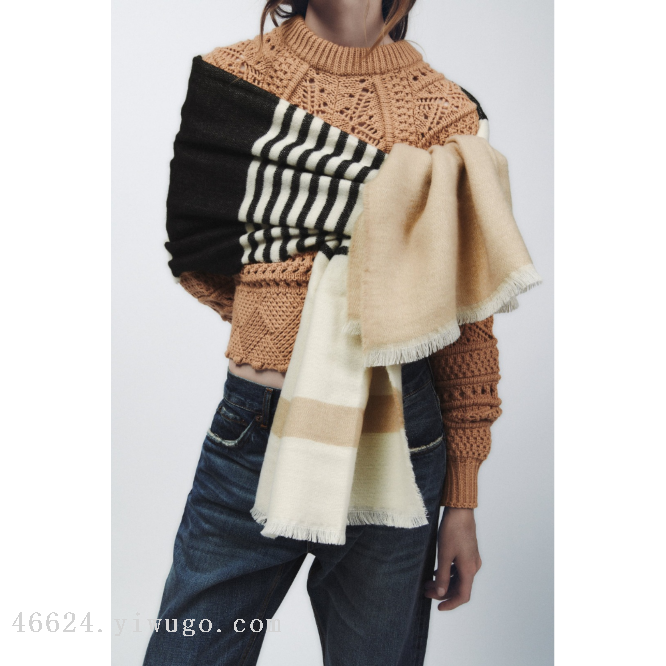 Cross-border scarf wholesale e-commerce live-streaming supply chain supply of new horizontal striped long scarves Item Picture