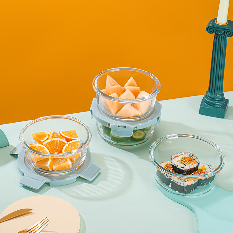 Thickened glass lunch boxes for fresh-keeping bowls, microwave-safe round fresh-keeping bowls, student lunch boxes, household fresh-keeping boxes wholesale Specification image