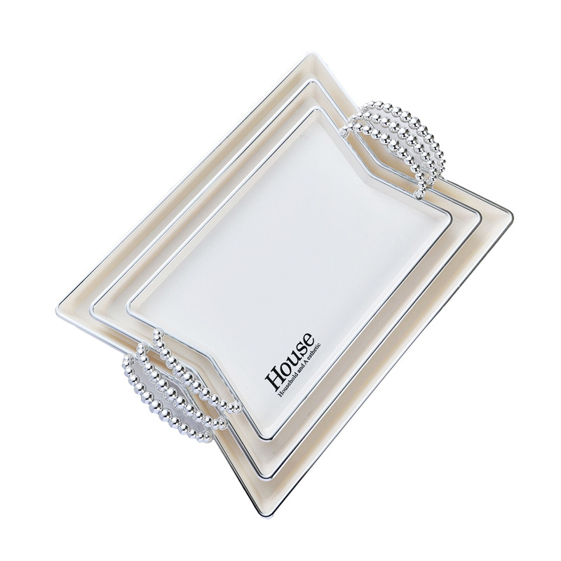 玻璃镜面金属托盘/玻璃托盘/黑胡桃木盘/玉石/贝壳托盘细节图