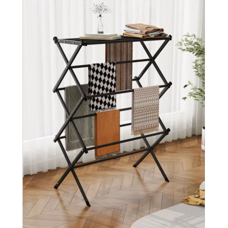 Bath towel drying rack, iron rod storage rack, balcony floor-standing towel rack, clothes hanging, storage rack, sock drying, foldable