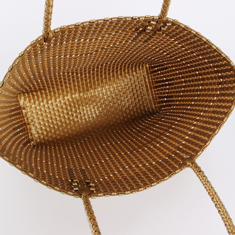 One piece of solid color woven large-capacity mummy bag, wavy single-shoulder bag, tote shopping bag, small size Specification image