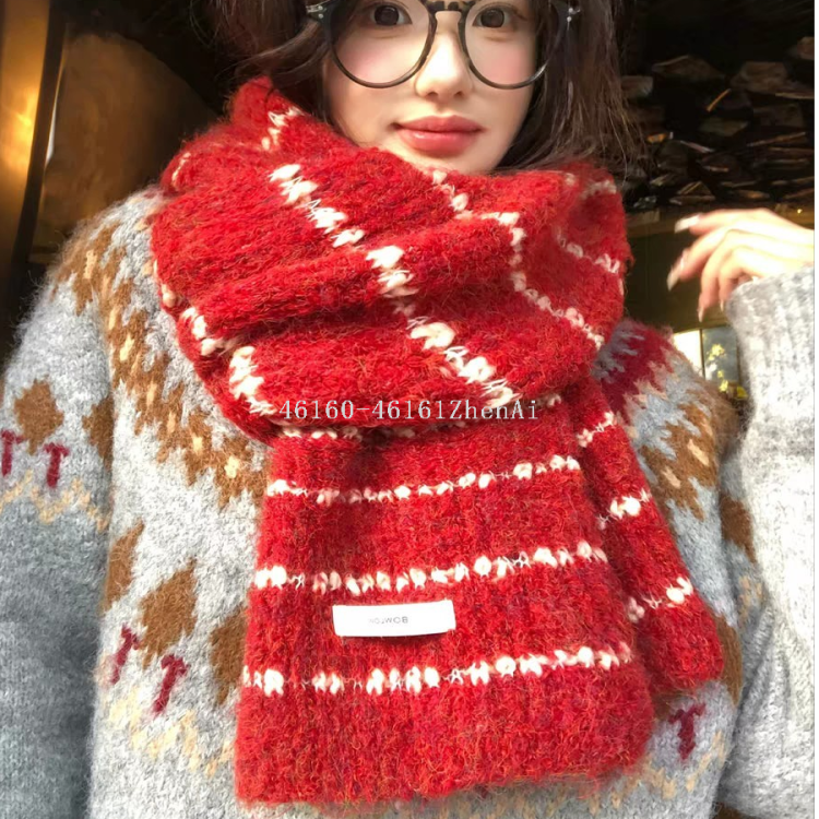 New cross-border export laid-back style mohair horizontal striped wool blended long scarf is available for supply through e-commerce live streaming supply chain details Picture