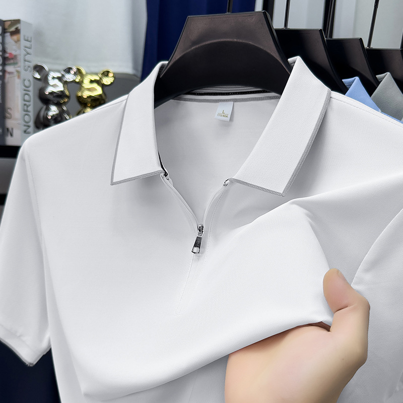 26 Summer Men's polo shirt short-sleeved new ice silk breathable business casual lapel business top for men details Picture