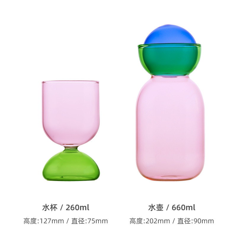 Creative colored high-temperature resistant glass cold water kettle, household water storage cold water kettle, juice tying kettle, water cup set Item Picture