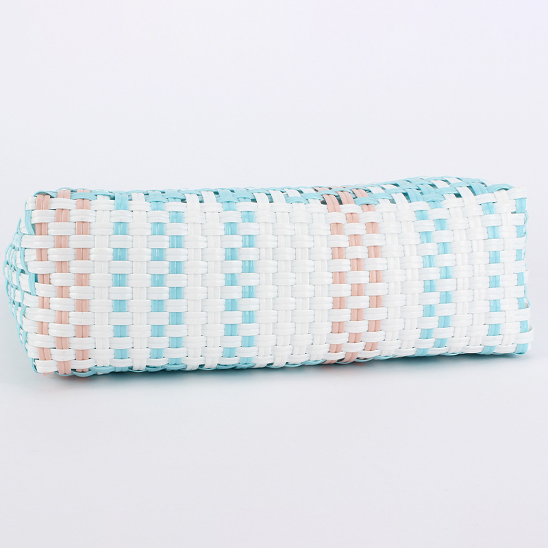 New Japanese and Korean plastic macaron fresh color waterproof striped plastic bag shopping bag, fashionable single-shoulder bag small size details Picture
