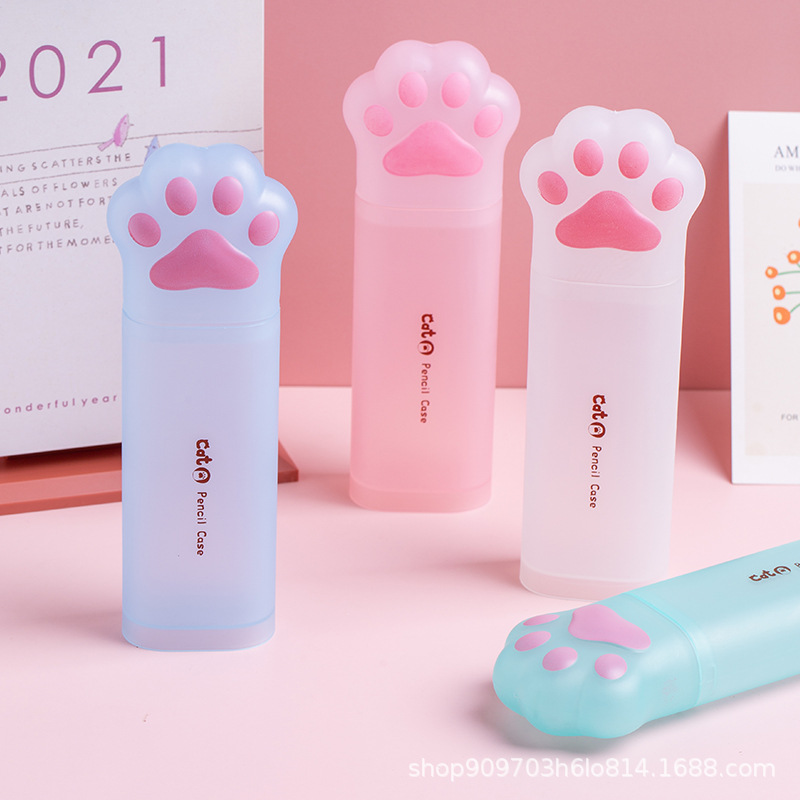 Tian Gao Factory wholesale popular cat-paw stationery boxes, student large-capacity pencil cases, high appearance level and cute PP pen holders Specification image