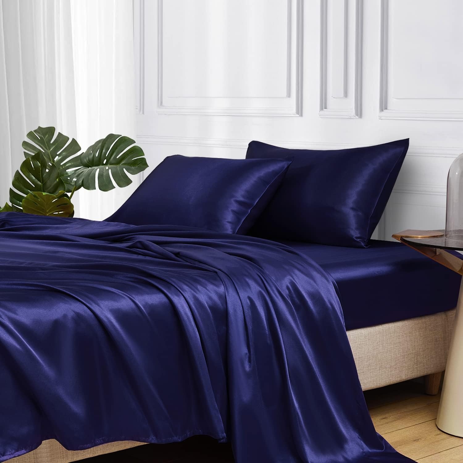 European and American cross-border colored satin three-piece and four-piece sets, silk-like bed sheets, bedspreads, pillowcases and bedding details Picture