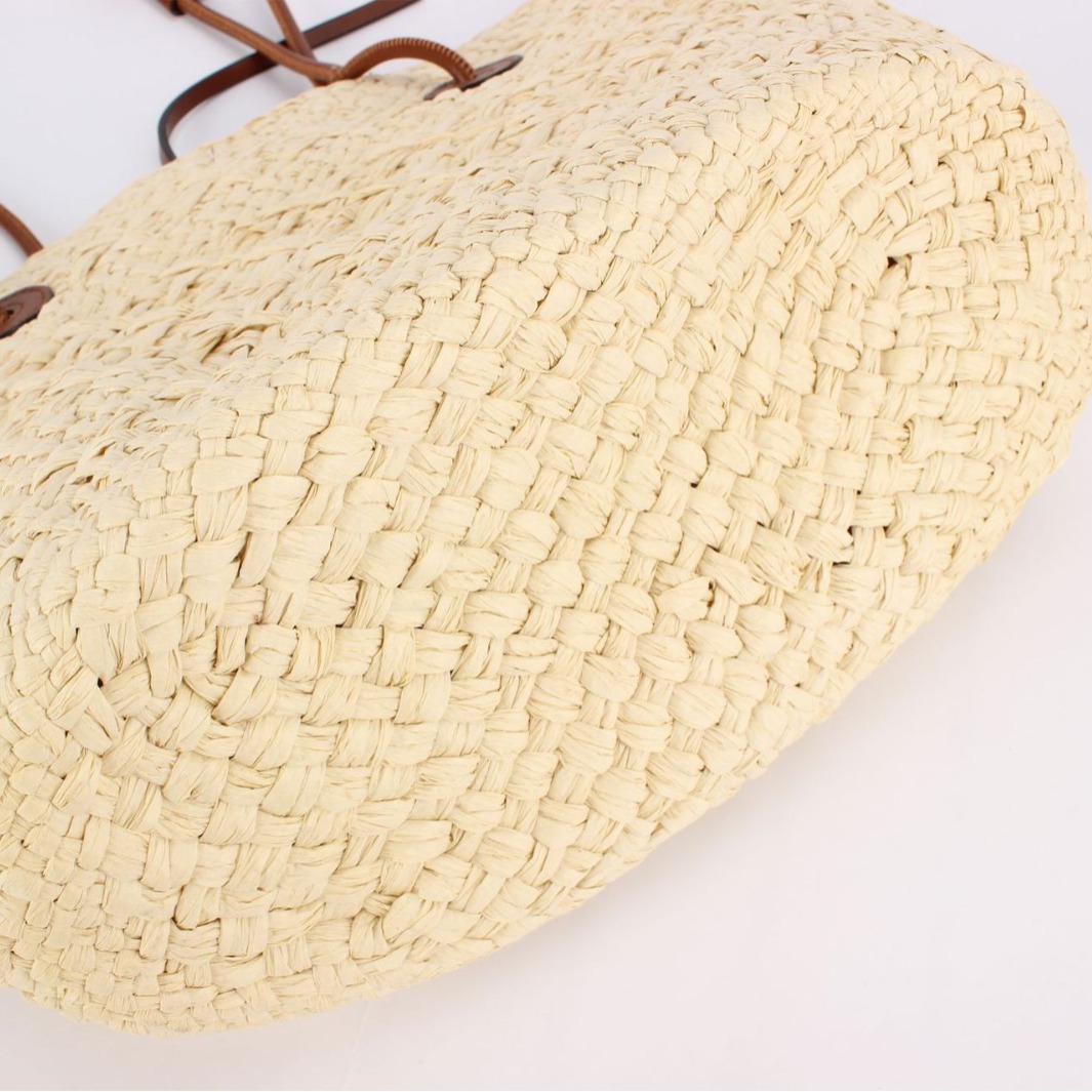 New stylish and fashionable solid-color paper woven bag, retro color contrast forest-themed large-capacity vacation single-shoulder bag woven tote bag Specification image