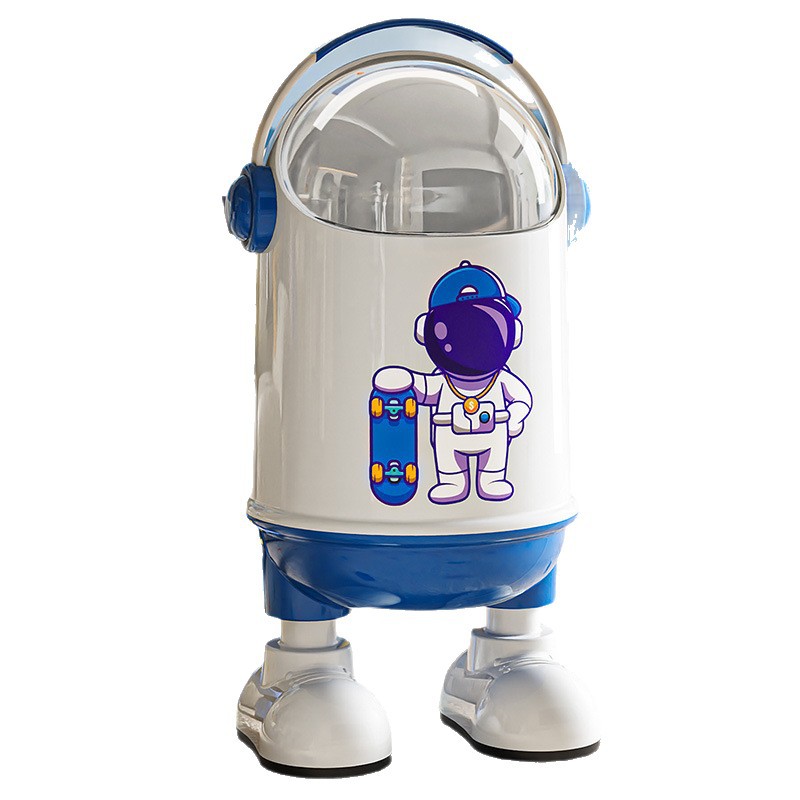 垃圾桶太空人卡通摇盖收纳桶客厅摆件站脚款清洁桶儿童卧室卫生桶