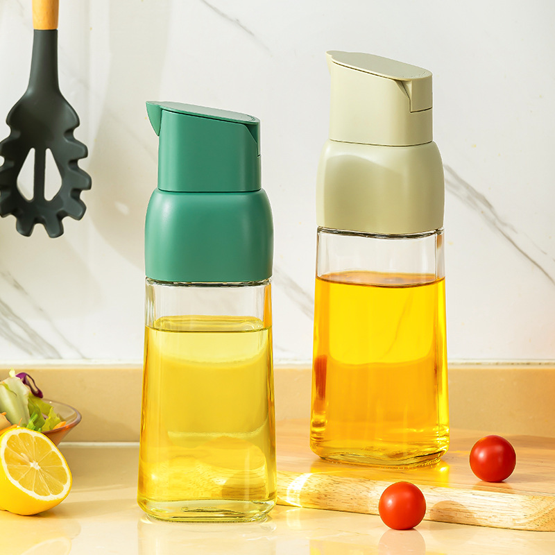 Glass oil pot, household automatic opening and closing, gravity opening lid, no oil sticking, kitchen oil tank, anti-leakage vinegar bottle details Picture