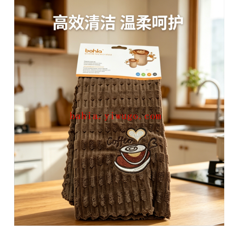 The retro coffee-embroidered cleaning towel creates a perfect atmosphere for wiping cups and tables Item Picture