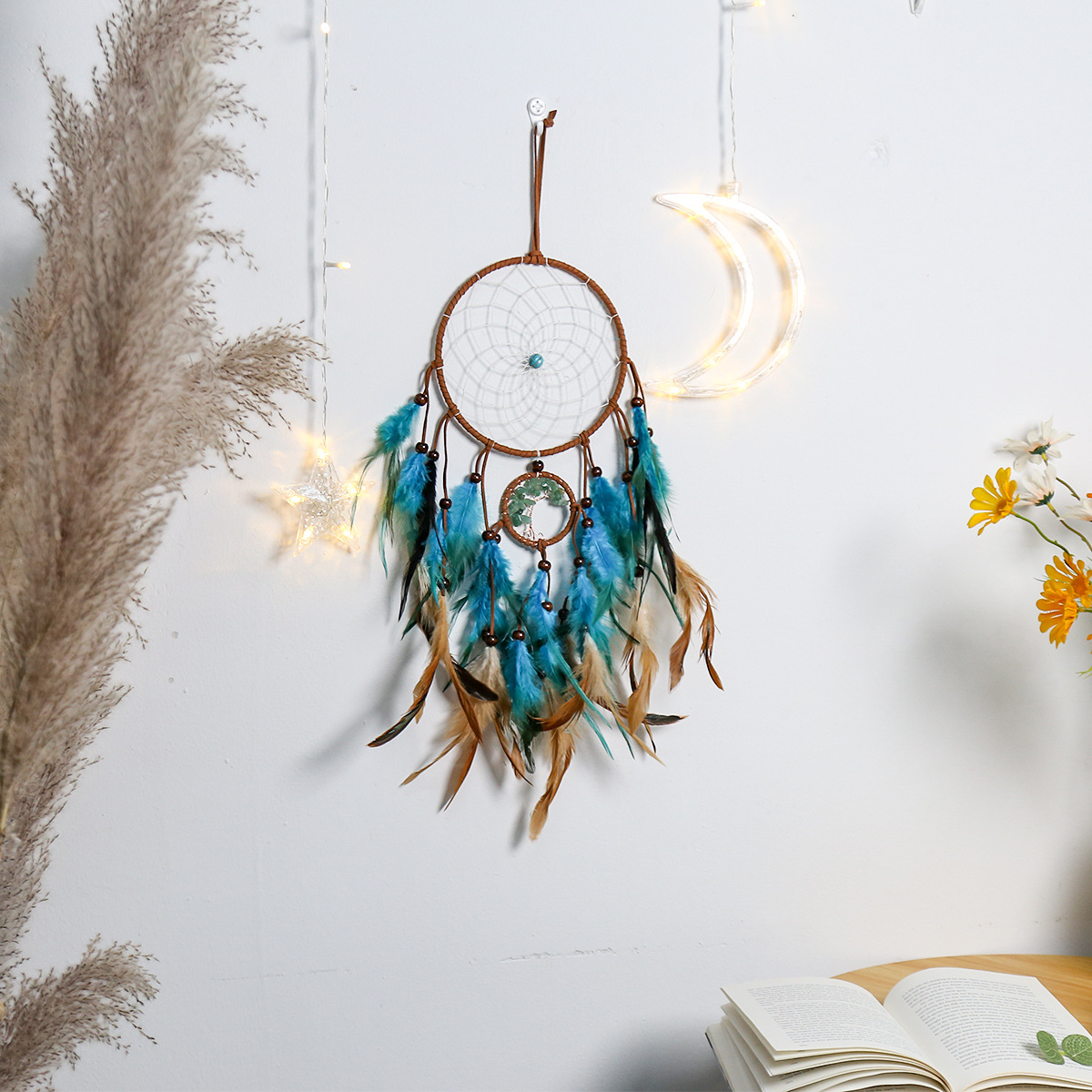 Retro-style dreamcatcher pendants, natural crushed stone life tree dreamcatcher ornaments, room decoration dreamcatcher wholesale Item Picture