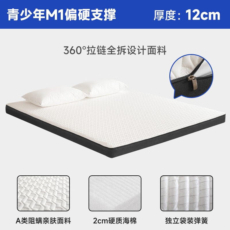 The mattress is in a blue memory foam box with independent springs. It is environmentally friendly and reinforced for teenagers, with a thickness of 15cm Item Picture