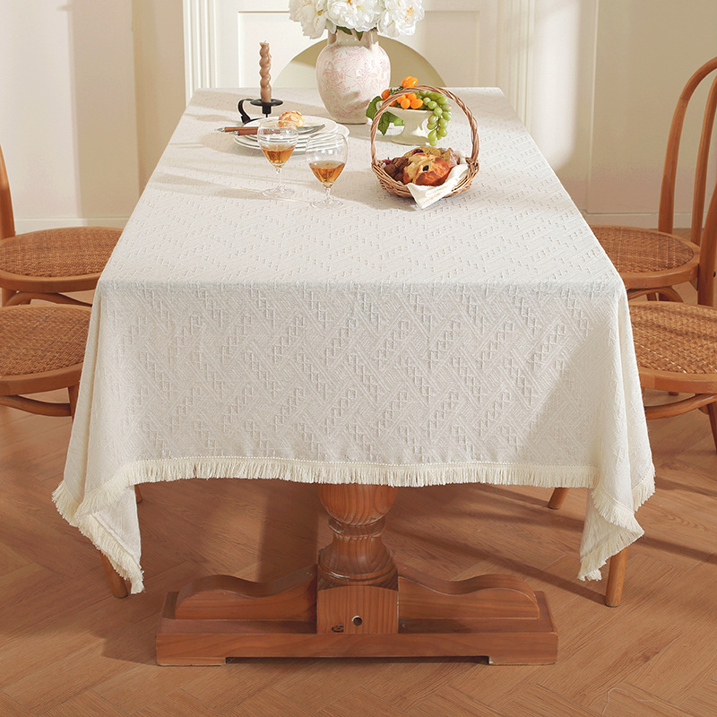 ins风纯色法式长方形桌布轻奢高级感生日拍照针织布艺茶几布宿舍白底实物图