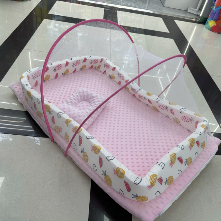婴儿蚊帐婴儿床防蚊夏季带枕头室内加密便携式纹帐宝宝蚊帐
