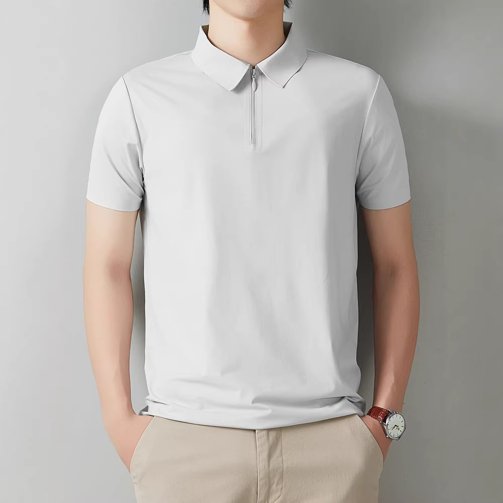 2026 Men's summer casual and versatile Desan Wrinkle quick-drying seamless zipper polo shirt work clothes with logo printing and lapel Specification image