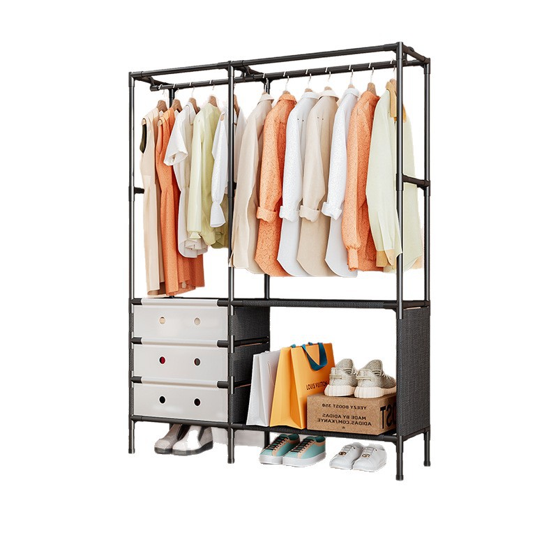 Nuevo crossover metal simple doble fila multifuncional almacenamiento rack de ropa hogar dormitorio piso rack colgador Specification image