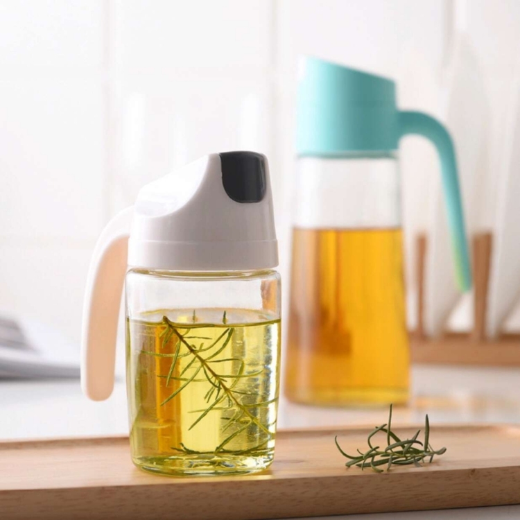 Automatic opening and closing glass oil pot with handle, funnel without wall sticking, seasoning bottle, kitchen organizing supplies Application Scenario