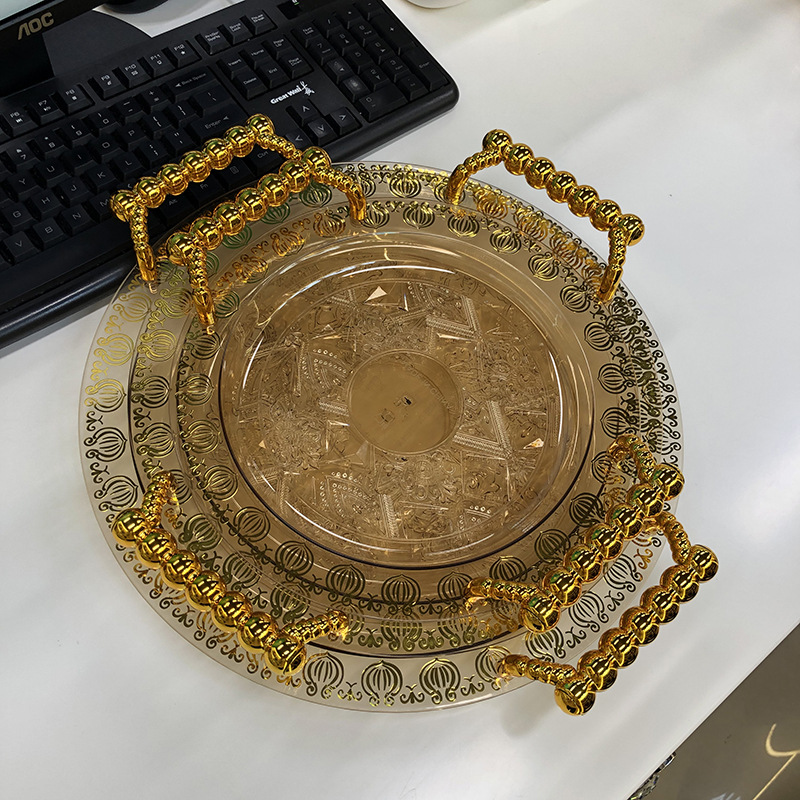 Round fruit plate, tea plate, set tray, dried fruit candy plate, tableware, plastic PET, living room, household, foreign trade, cross-border Specification image