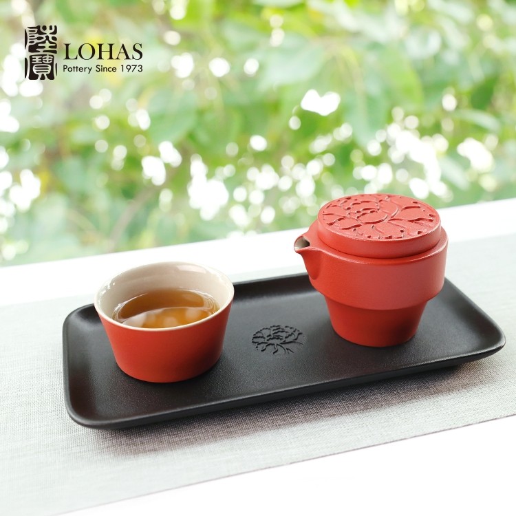 一件代发台湾陆宝陶瓷茶具花好月圆茶礼一壶一杯带茶盘托盘礼盒装收纳便携茶组