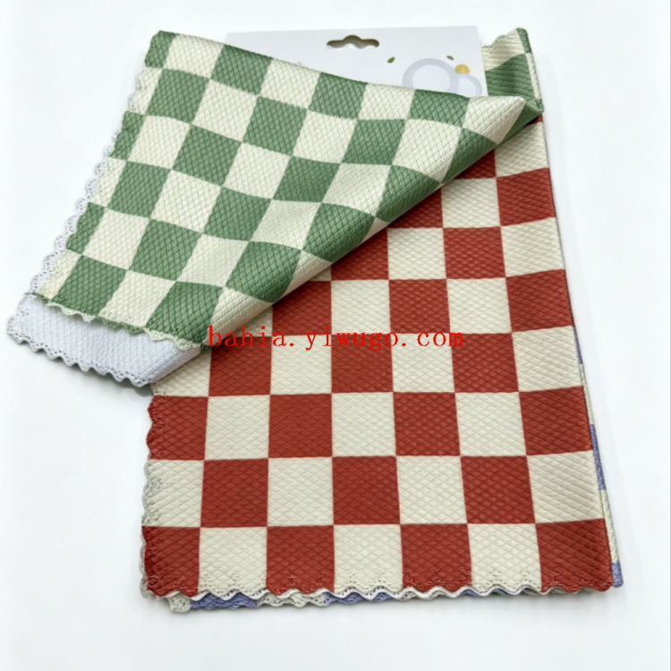 Checkerboard lock edge glass cloth kitchen cleaning cloth, water-absorbing super strong dishwashing cloth details Picture