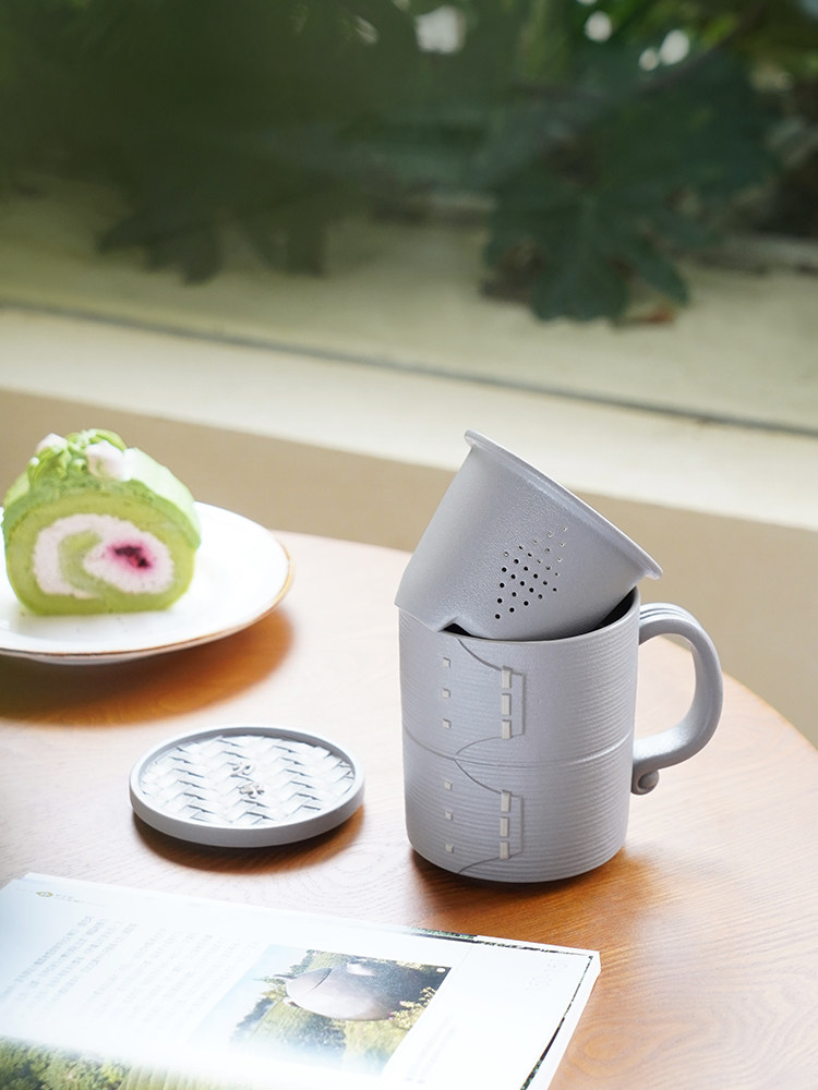 Lubao Ceramic office cups, personal dedicated tea cups with LIDS, tea-water separation office water cups, striving for excellence
