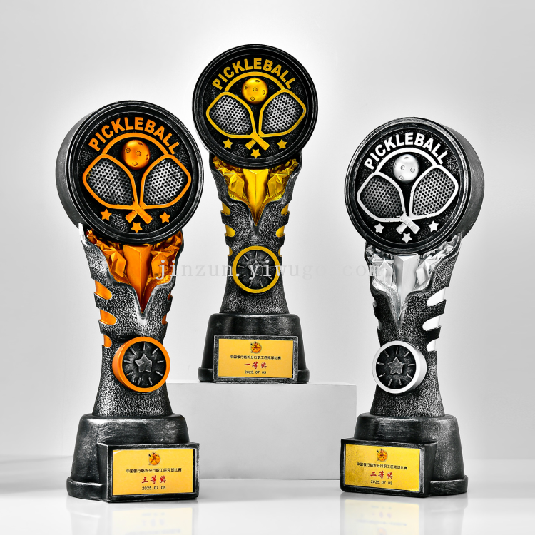 Cross-border new creative pickleball competition sports meeting trophies, gold, silver and copper resin pickleball craftsmanship engraving customization details Picture