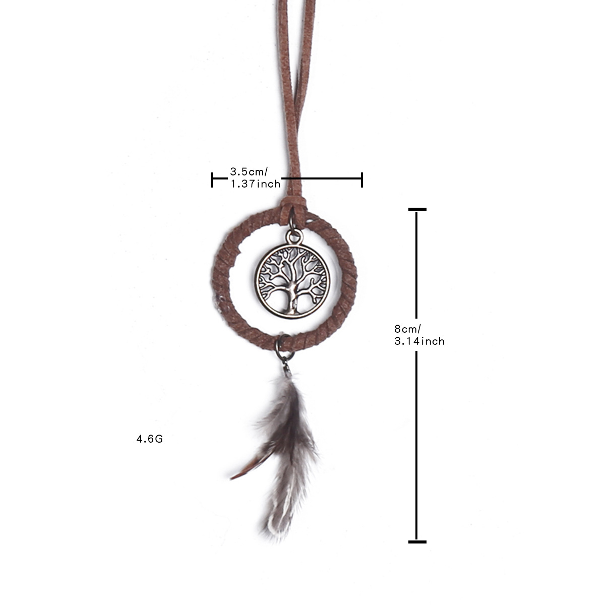 Retro life tree car pendant dream catcher, brown feather dream catcher pendant Dream catcher, wind chime Item Picture
