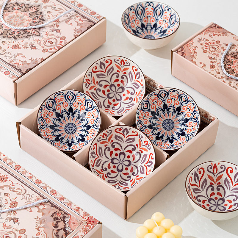 Ceramic gift tableware set, bowl set, bowl set, chopsticks set, gift box, four bowls and four chopsticks, opening event gifts