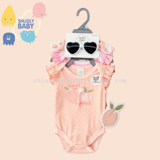 夏季海边休闲三件婴儿爬衣哈衣宝宝爬服太阳镜套装工厂直销