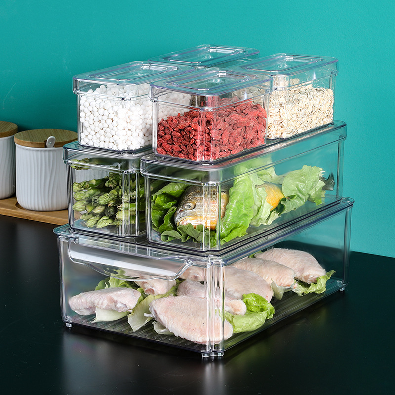 PET kitchen refrigerator storage box seven-piece set, storage set, fruit and vegetable preservation box with lid, snack storage box wholesale Item Picture