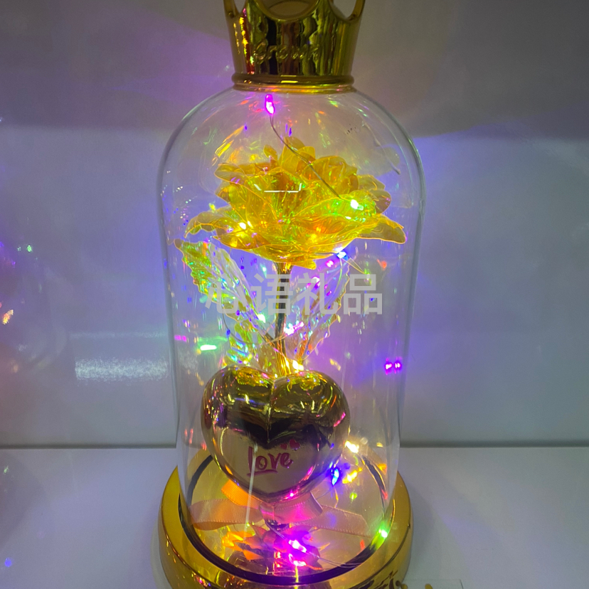 节日礼物爆款产品，镀金彩色皇冠玻璃罩玫瑰灯、礼物必备产品图