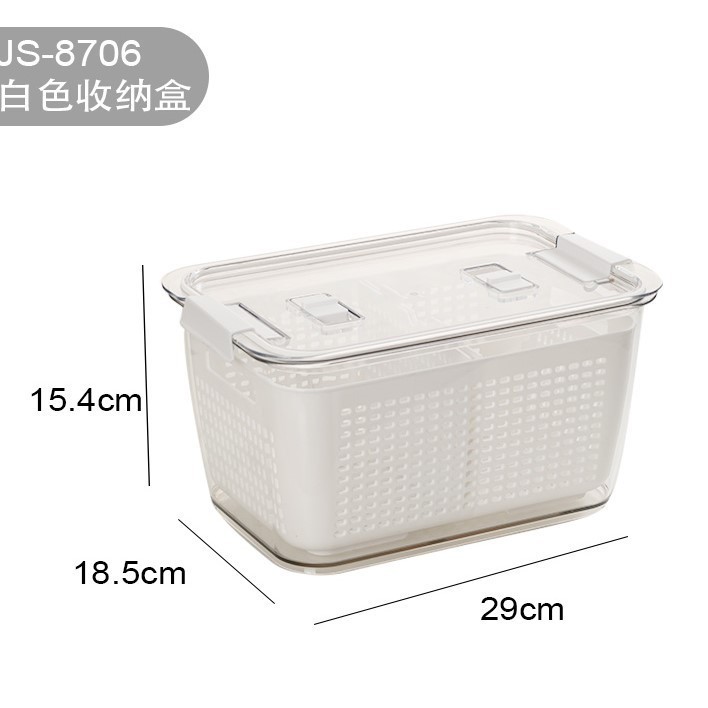 Refrigerator storage box, PET draining basket, kitchen fruit and vegetable storage sealed, food-grade preservation, household vegetable washing basket Item Picture