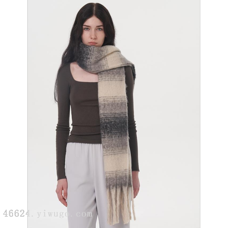 Cross-border scarf wholesale e-commerce live streaming supply chain supply, 81 gradient horizontal stripe thick beard scarf